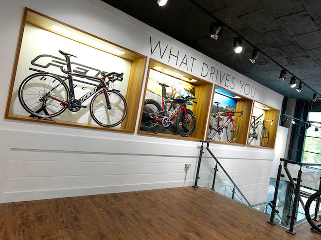 Bike showcase as part of the interior retail design