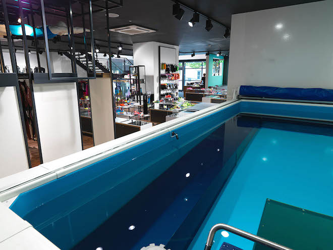 space for a trisuit testing pool inside the shop