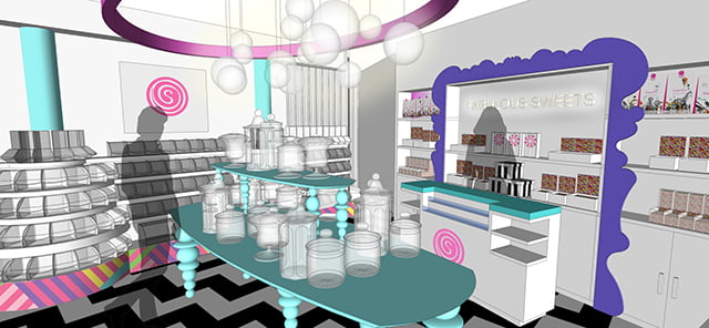 Retail design work by Barber for SugarSin at Covent Garden